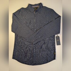 Six Lincoln NY Mens Large NWT Navy Blue Cross Pattern Long Sleeve Button Down